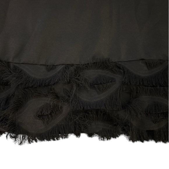 MAETTE top, black, size medium, 5" fringe trim along hem, scoop neckline - Picture 4 of 7